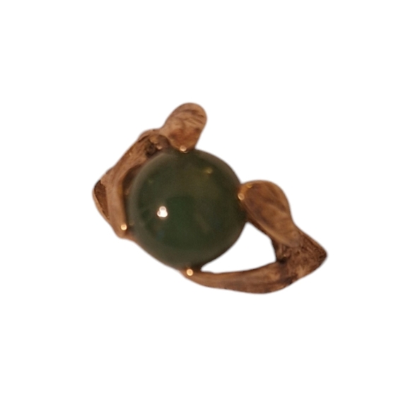 Art Nouveau Gold Washed Sterling Jade Orb Vintage 50's Ring Ladies 5.5 LEAF - Picture 5 of 10